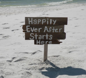 Image of wedding sign that read: Happily Ever After Starts Here - Marry Me In Destin